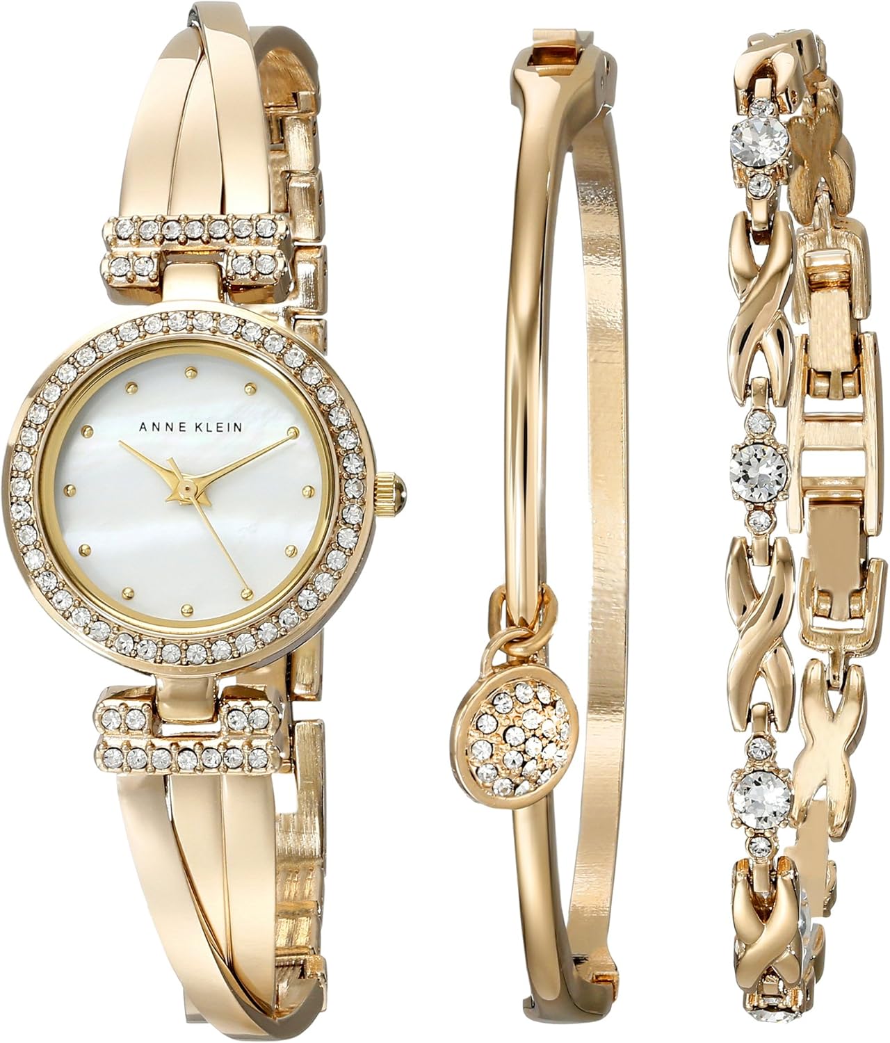 Anne Klein Womens Premium Crystal Accented Bangle Watch and Bracelet Set