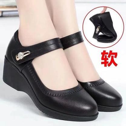 Soft Leather Non Slip Wedge Shoes for Moms